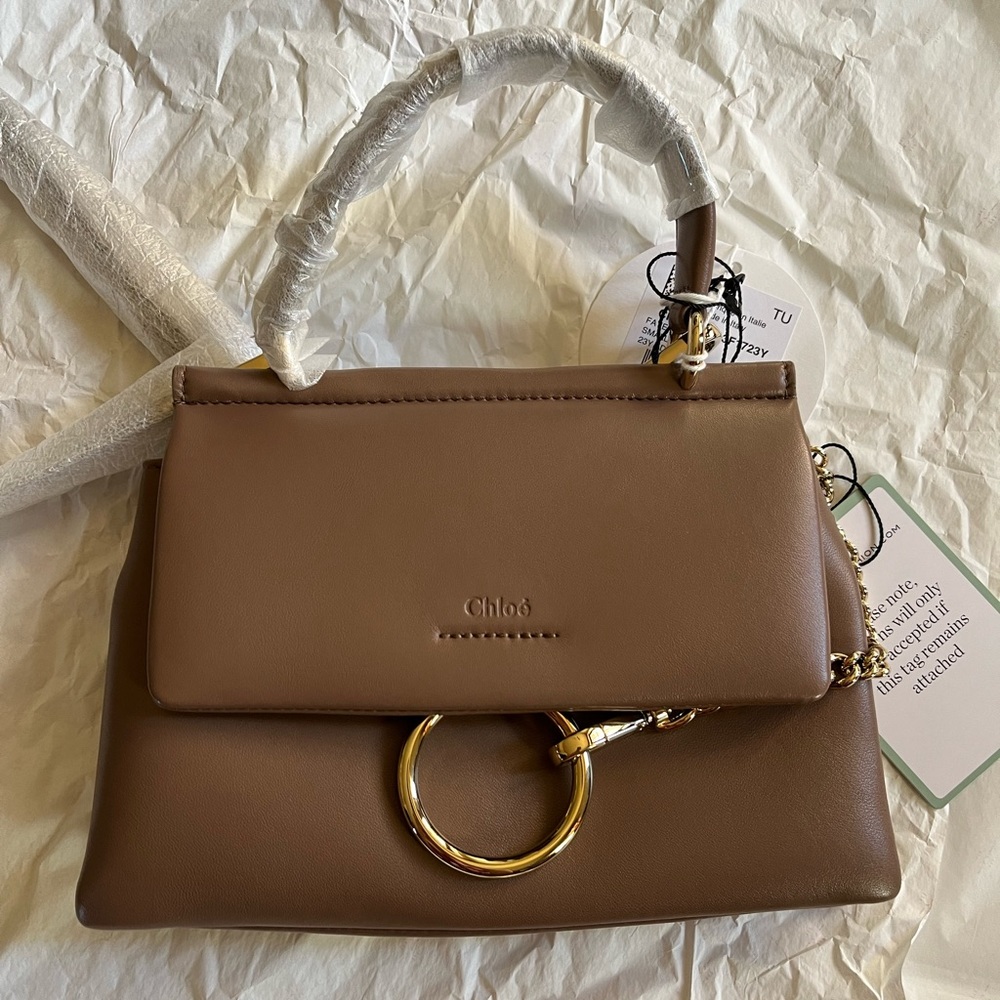 NWT small Chloe Faye Leather Bag with Top Handles in Taupe